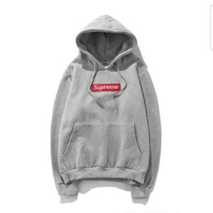 USA STOCK SUPREME RED ON GREY BOX LOGO HOODIE